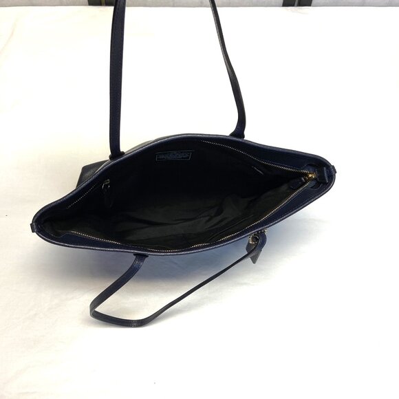 Coach City Zip Top Double Handle Tote Cross Grain Leather Handbag Navy F36875 - Picture 8 of 14